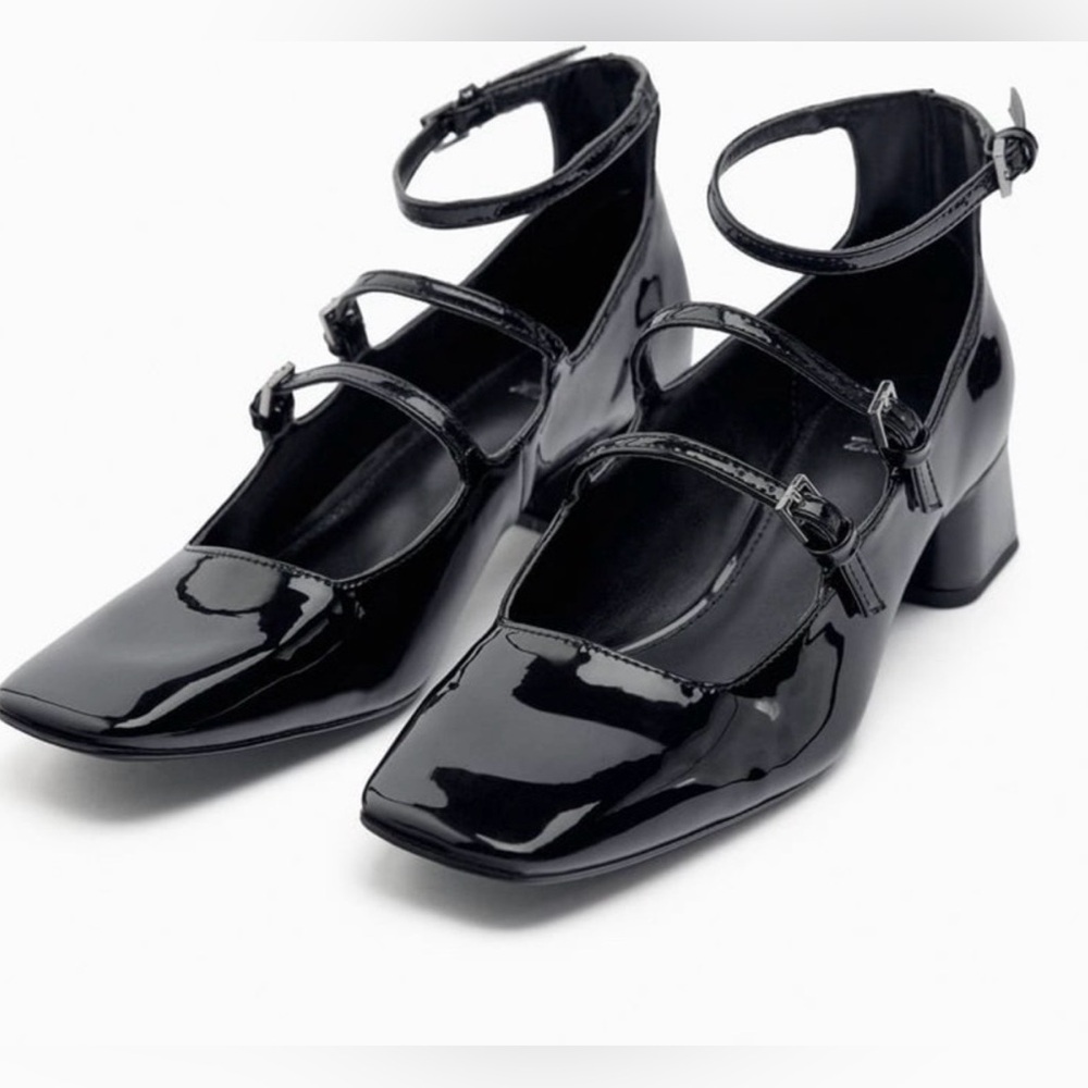 Zara Black Faux Patent Block Heel Sz 39